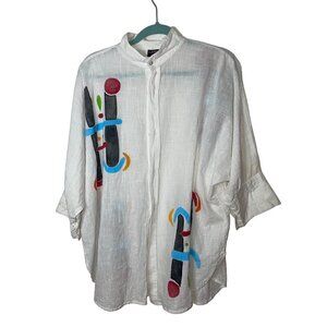 Dilemma New York Vintage Womens Shirt Size XL White Oversized Painted Pure Cotto